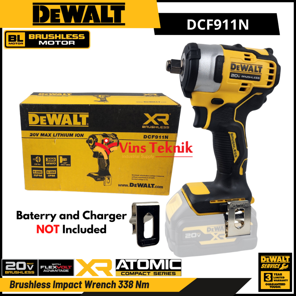 DEWALT DCF911N Mesin Pembuka Baut Baterai Cordless Brushless Impact Wrench 1/2" 20V DCF911