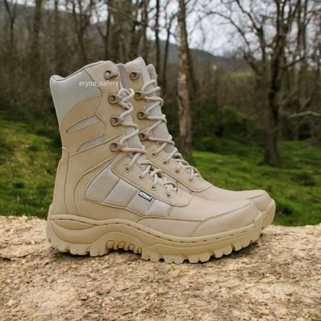 Sepatu PDL Tactical Safety Ujung Besi Sepatu PDL Agumy boot POL PP cream 8 inci