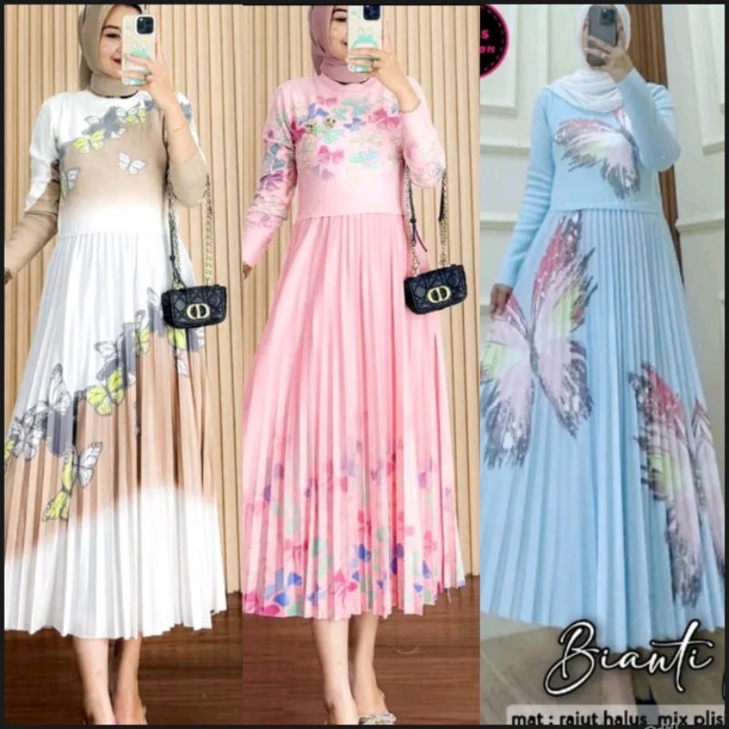 MIDI dress rajut wanita mix plisket terbaru