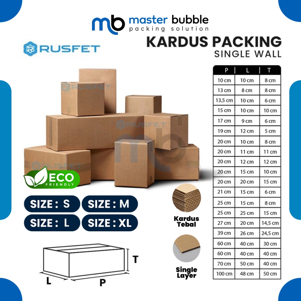 

Box Packing Dus Kardus Varian Ukuran Cardboard Karton RUSFET Single Layer Coklat Polos Termurah