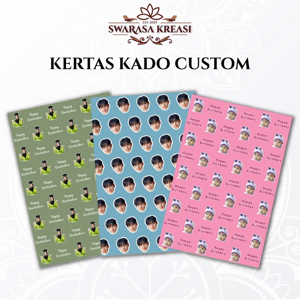 

Custom Kertas Kado Wrapping Paper Gambar Custom / Muka / Suka-Suka Pattern