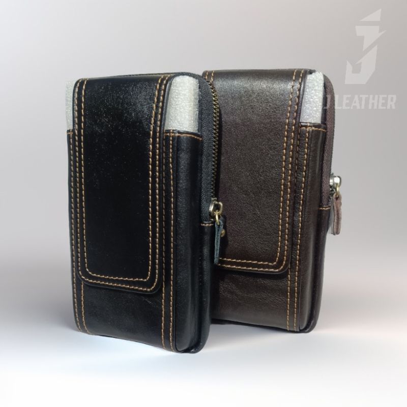 Dompet Hp Pinggang Sarung Hp Kulit Sapi Asli  Premium 2 Slot