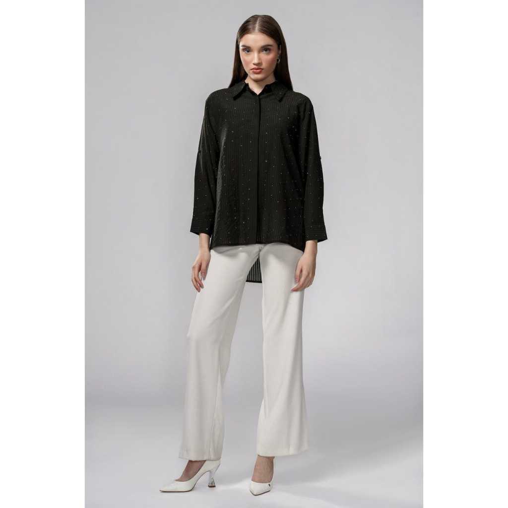 LILIAN BEADS SHIRT BLACK - BENANG JARUM
