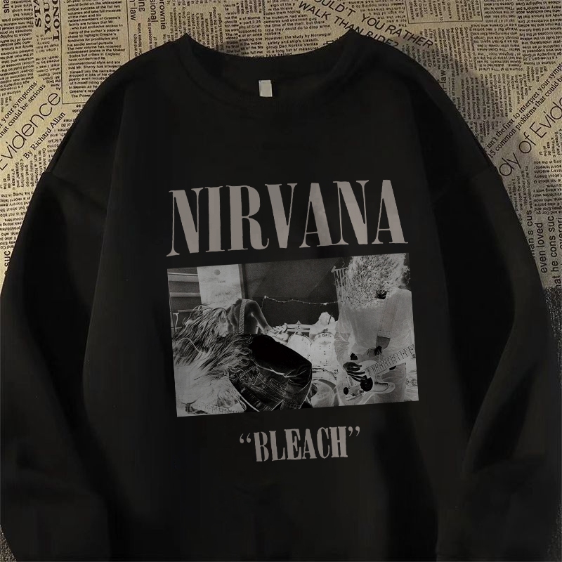 Po floret Sweater Oversize Baju Nirvana Vintage Tshirt Lengan Panjang Retro Style Sweatshirts Katun 