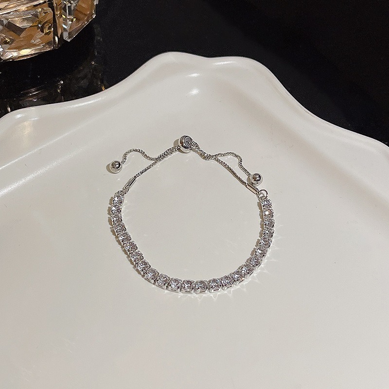 Gelang Berlian Mutiara Silver Gelang Tangan Serut Moissanite S925 Gelang Rantai Serut Zircon Berlapi