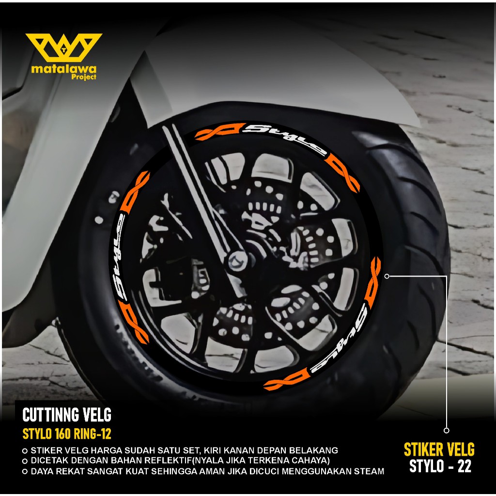 CUTTING STICKER VELG STYLO 160 RING 12 STIKER LIS LIST VARIASI BAN VELG MOTOR HONDA STYLO  22