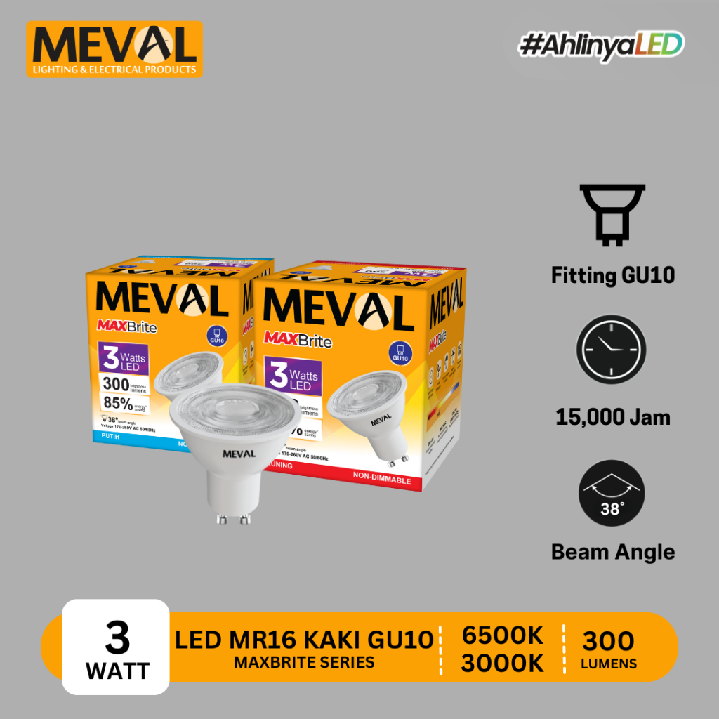 MEVAL Lampu LED MR16 Fitting GU10 Maxbrite Series