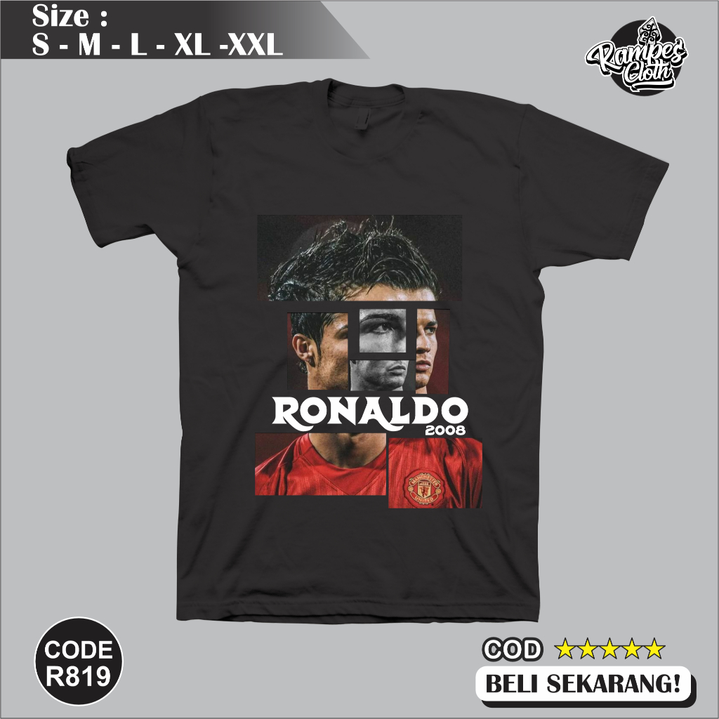 Kaos Distro Cristiano Ronaldo - Kaos Ronaldo 2008 - Kaos Ronaldo Cotton Combed 30s Premium R818