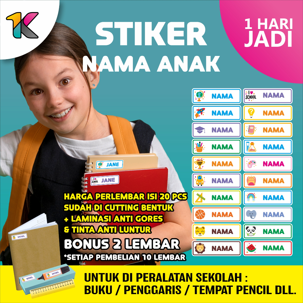 

STIKER LABEL NAMA CUSTOM INISIAL BUKU SEKOLAH PENGGARIS TEMPAT PENSIL DLL PREMIUM PLUS CUTTING