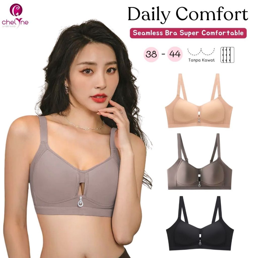 Chelyne BH Wanita B1669 Daily Bra - Seamless Lycra Premium Tanpa Kawat - Big Size Bra 38/44 Cup D - 