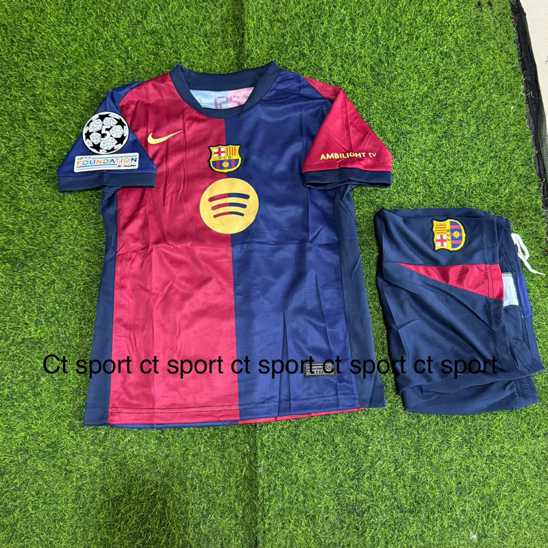 ( FULL PATCH UCL ) JERSEY ANAK ANAK BARCELONA HOME 2024-2025 IMPORT GO THAILAND BAJU ANAK ANAK BARCA