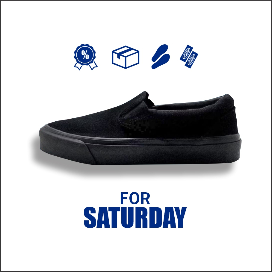 Sepatu slipon full black / sepatu FORSATURDAY / sepatu sekolah hitam / basic full black