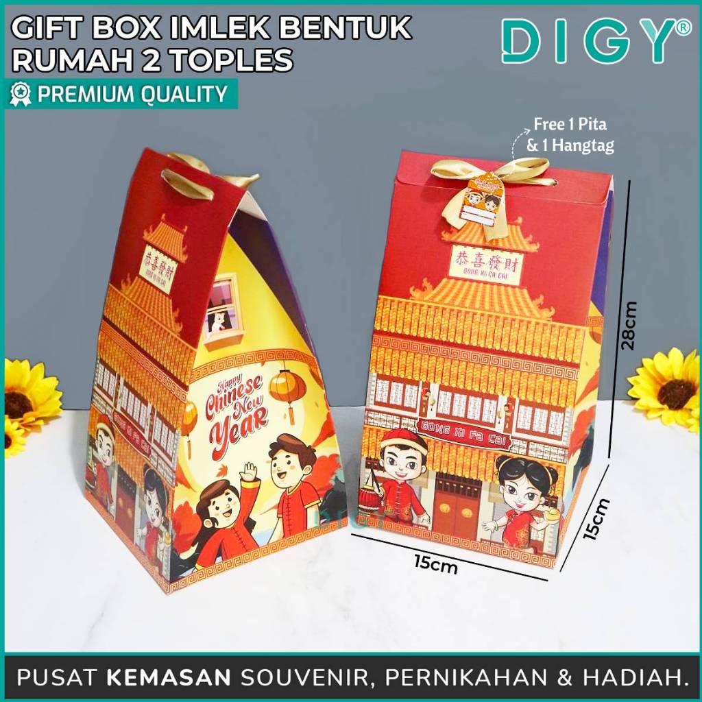 

Gift Box Imlek Bentuk Rumah 2 Toples+ Pita Gold/Dus Souvenir/Kotak hampers Imlek/Box souvenir imlek/Dus Chinnese New Year