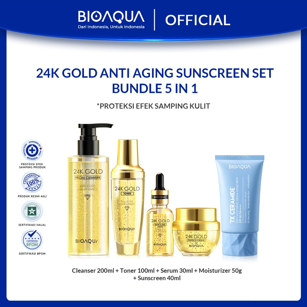 BIOAQUA 24K Gold Anti aging With Sunscreen Wajah / Brightening Serum Wajah Essence / Day & Night Pel