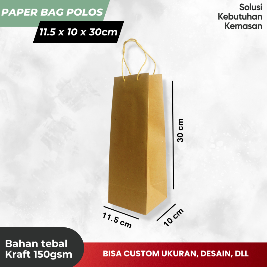 Paper bag Botol minum / Paper Bag Tumbler / Paperbag polos ukuran 11.5 x 10 x 30cm