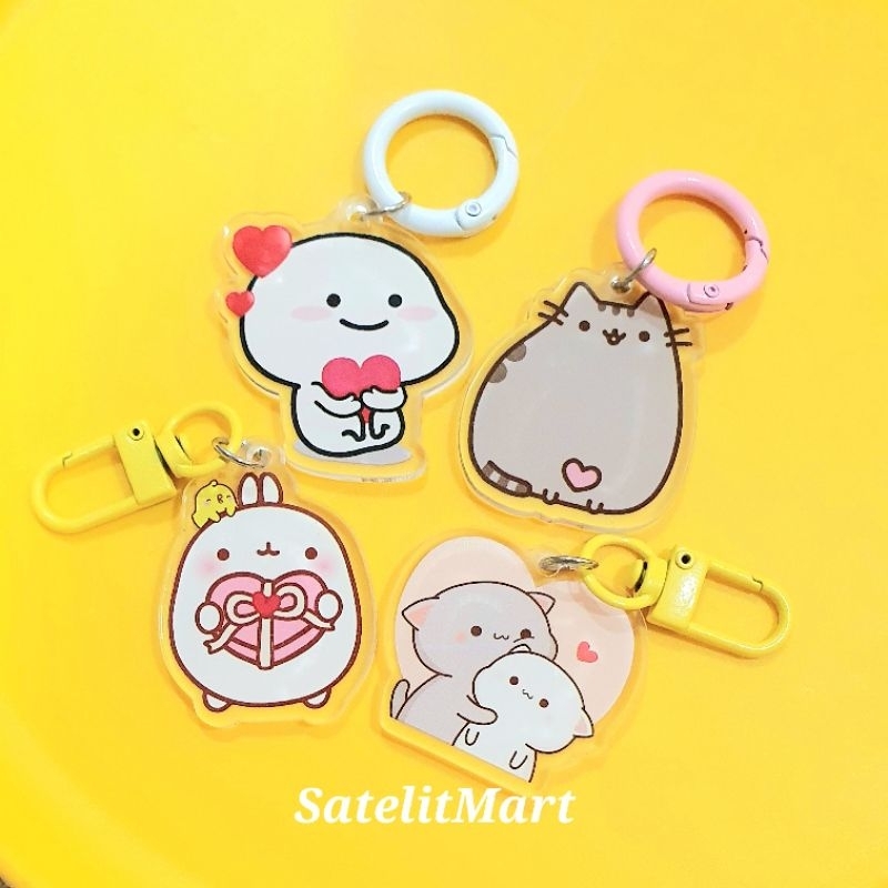 SatelitMart - Bag Charm Padel Keychain Pentol Quby Starmolly, Pusheen, Molang, Peach Goma Ganci / Ga