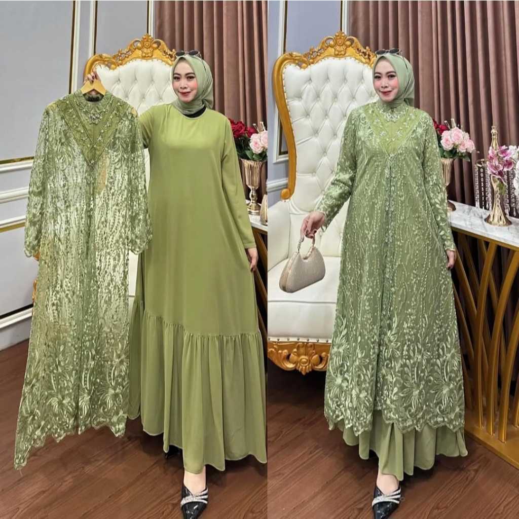 Baju Gamis Brukat Outher Terpisah // Gamis Burgundy Harumma Set Dress Mewah Elegan Bahan ceruti