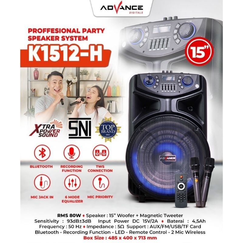 ADVANCE PORTABLE SPEAKER 15 INCH BLUETOOTH K-1512H