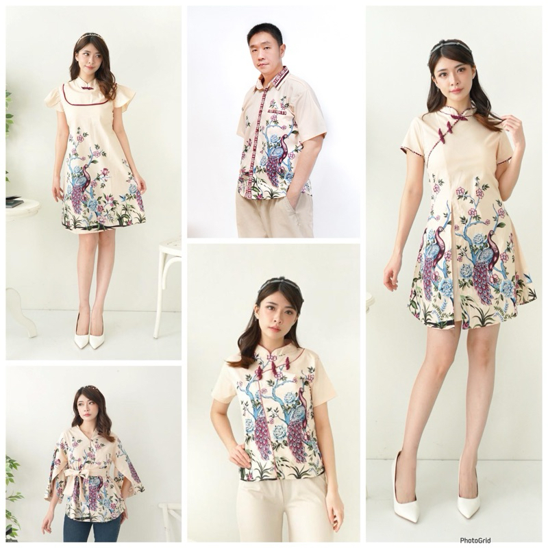 Couple batik modern / sarimbit batik imlek kekinian / dress couple batik CREAM KENZO