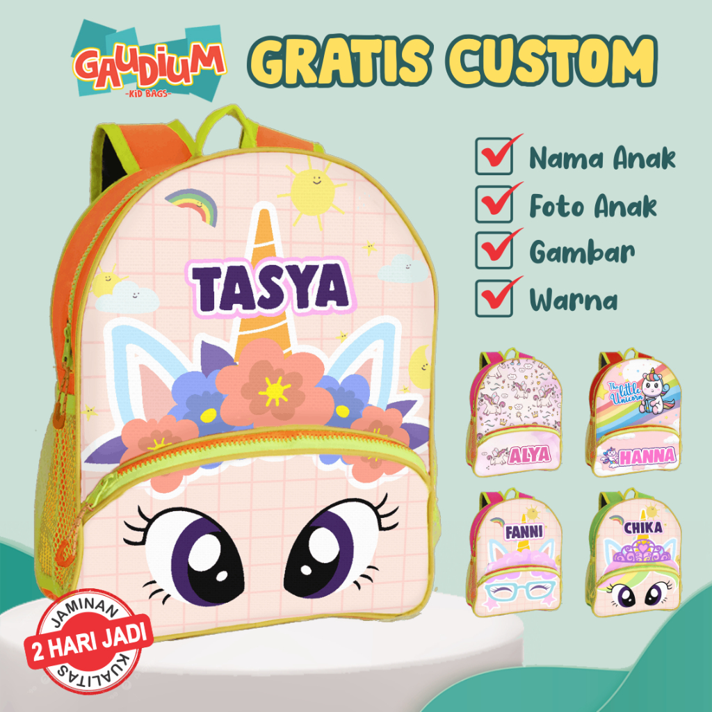 [GAUDIUM ALLY] Tas Anak Custom Nama Tulisan Unicorn Kuda Poni Little Pony | Tas Perempuan Cewek Lucu