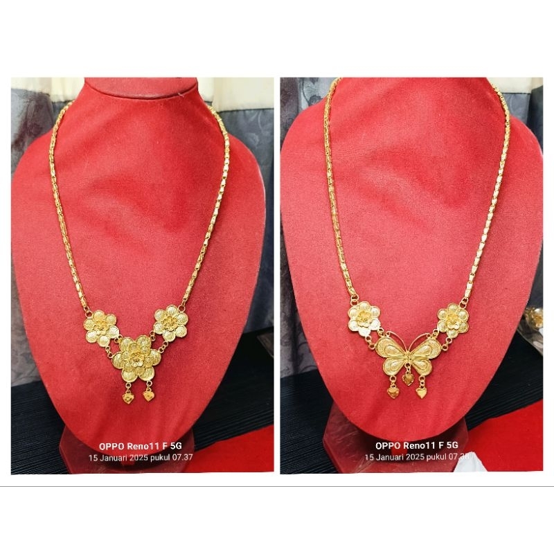 cincin dan kalung bunga kupu sepuh emas