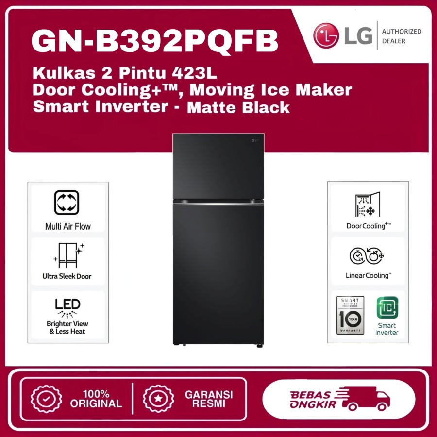 LG GNB392PQFB Kulkas 2 Pintu 423 Liter 85 Watt Smart Inverter With Door Cooling