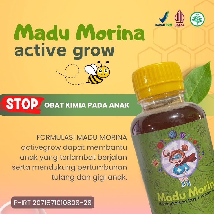 

MADU ACTIVE GROW, Madu MORINA Kesehatan Tulang dan Gigi Anak, Madu Anak, membantu tumbuh kembang Anak