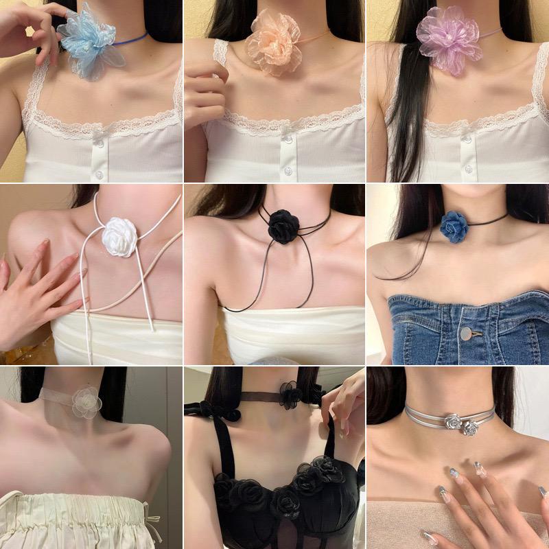 Kalung Choker Leher Rose Kalung Wanita Pendek Pita Choker High-end Necklace Coquette