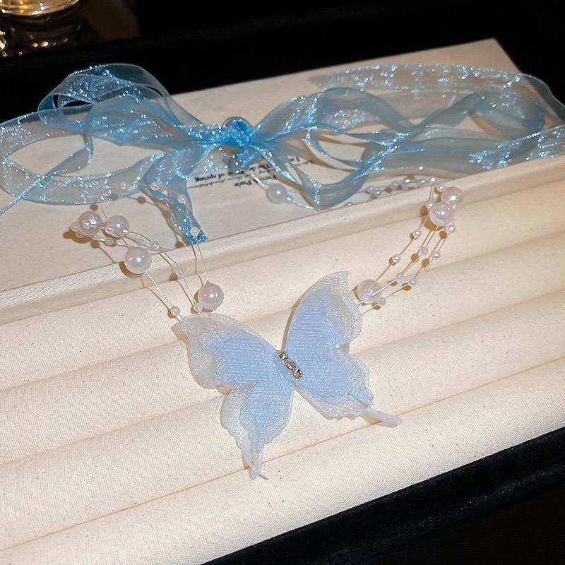 Kalung Choker Leher Butterfly Kalung Wanita Pendek Pita Choker High-end Necklace Coquette