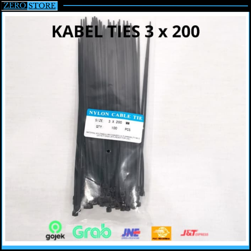 

KABEL TIES 20 cm, CABLE TIE 3 x 200 mm / KABEL TIE HITAM - Hitam
