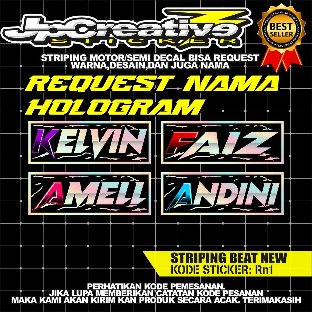 

STIKER HOLOGRAM FREE CUSTOM NAMA REQUEST NAMA MINIMAL PEMBELIAN 4PCS TINGGAL TEMPEL