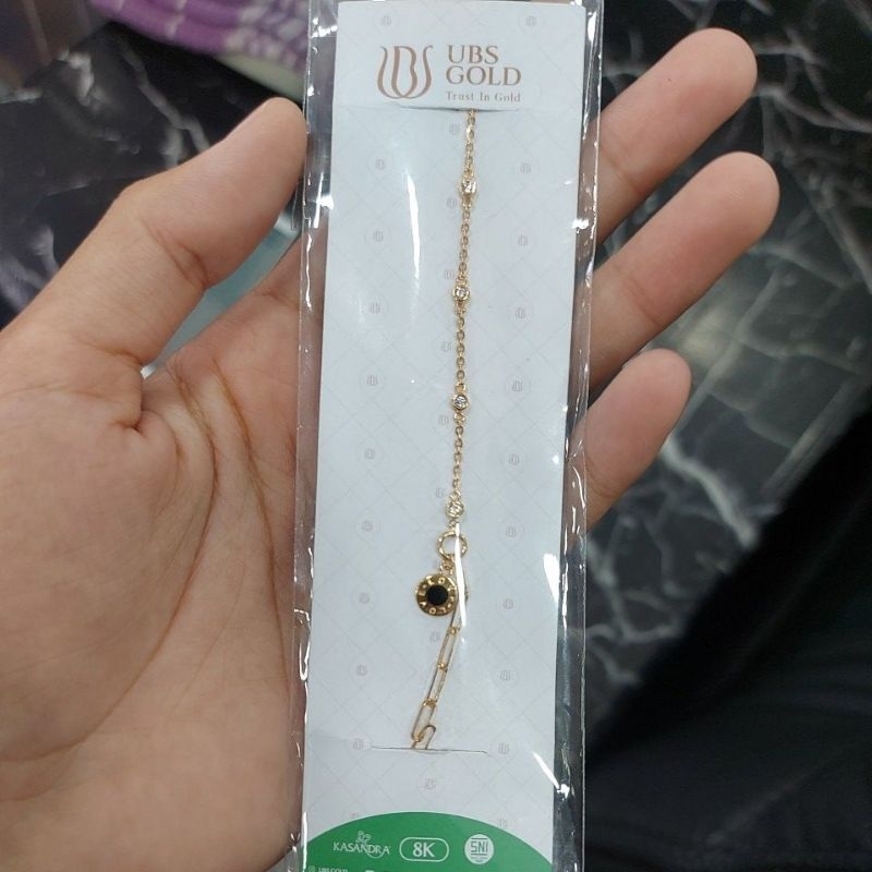 gelang rantai paper klip gantel bulat embose love mata putih full