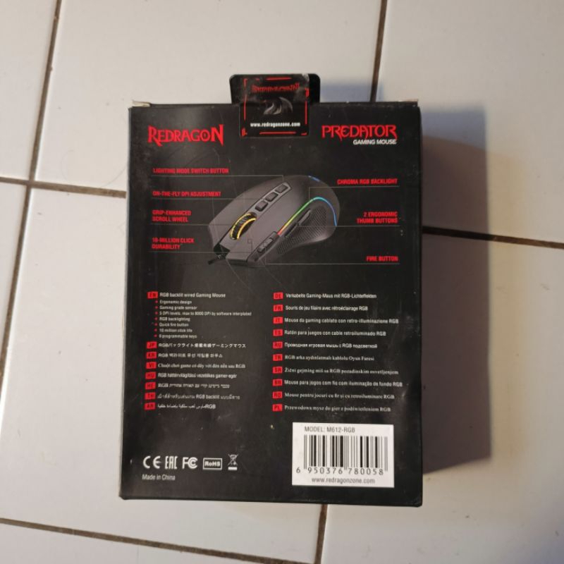 Redragon M612 - Mouse Gaming RGB Predator, 8000 DPI, 9 Tombol Programabel, Kabel Braided 1.8m