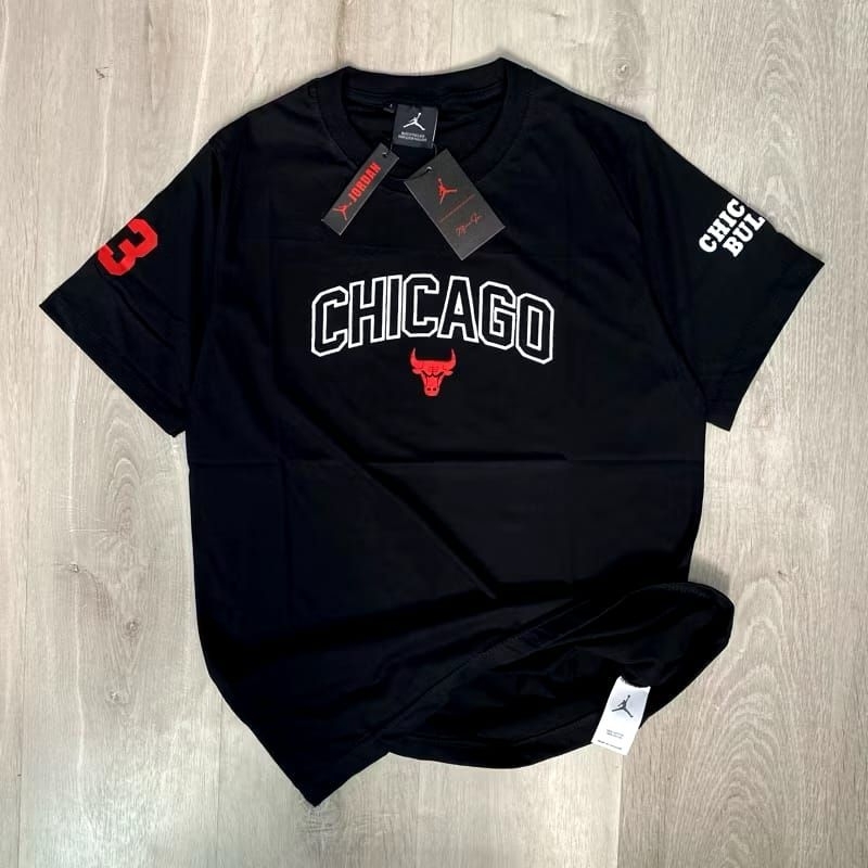 Kaos Pria Chicago Bulls Jordan 23 Black Red Bulls Tshirt Bulls Baju Chicago