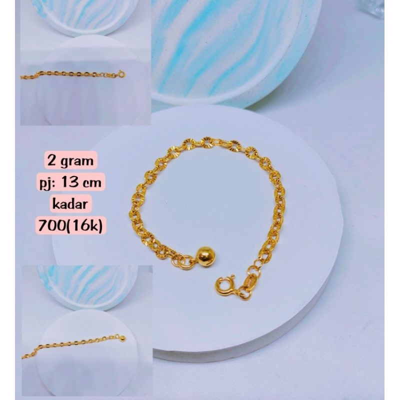 gelang emas anak model rantai norri ukir kelincingan 1 bola mas kadar 700(16k