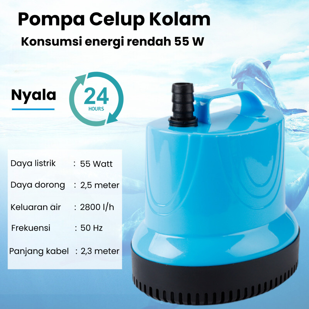 Pompa Air Celup Kolam Pompa Akuarium 55 Watt Mesin Air Submersible Pompa Kolam Sirkulasi Air Terjun