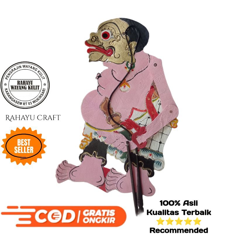 Wayang kulit Asli 100% Tokoh Bagong Kreasi Pink emas