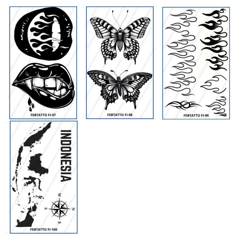 FRUIT INK Tato Temporer Mini Tahan 1 Bulan Semi Permanent bibir mulut kupu kupu butterfly api peta i