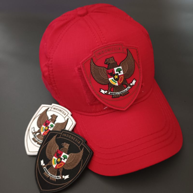 topi tactical BDU baseball merah free patch rubber timnas indonesia