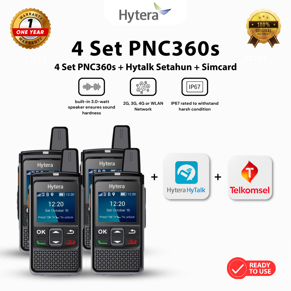 Hytera PNC360s [4 Set] POC Radio Siap Pakai Include Akun Hytalk & Simcard 1 Tahun IP67 2G 3G 4G Wi-F