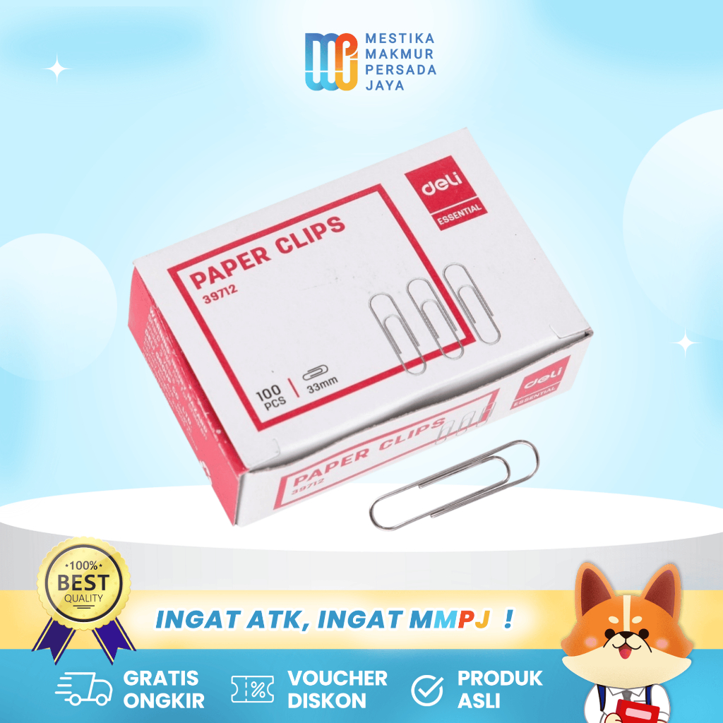 

Deli Klip Kertas 33mm E39712 - Isi 100 Pcs Penjepit Kertas Tebal