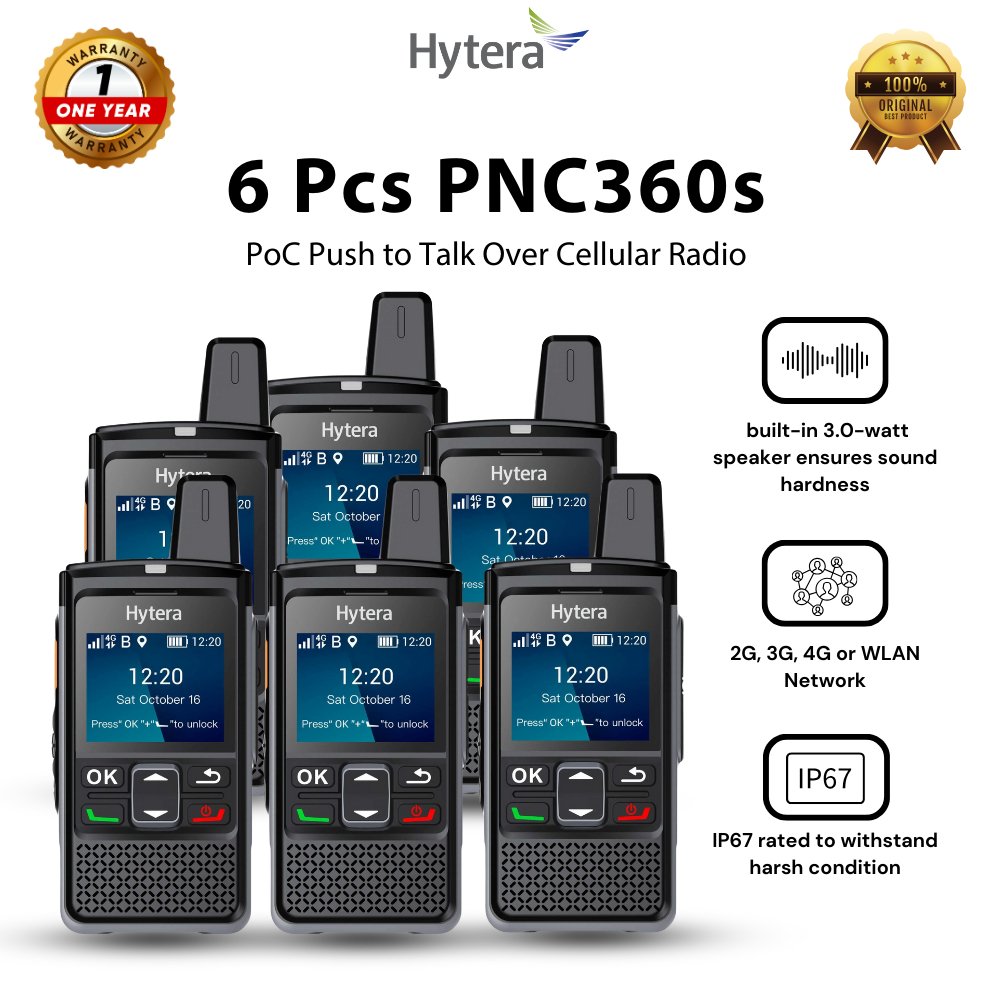 Hytera PNC360S (6pcs) POC Radio Siap Pakai Include Akun Hytalk & Simcard 1 Tahun IP67 2G 3G 4G Wi-Fi
