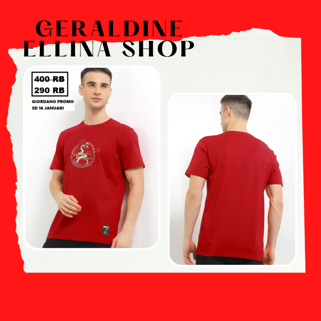 Pakaian Pria Kaos Lengan Pendek GIORDANO Original 100% seri KUNGFU PANDA CNY TEE