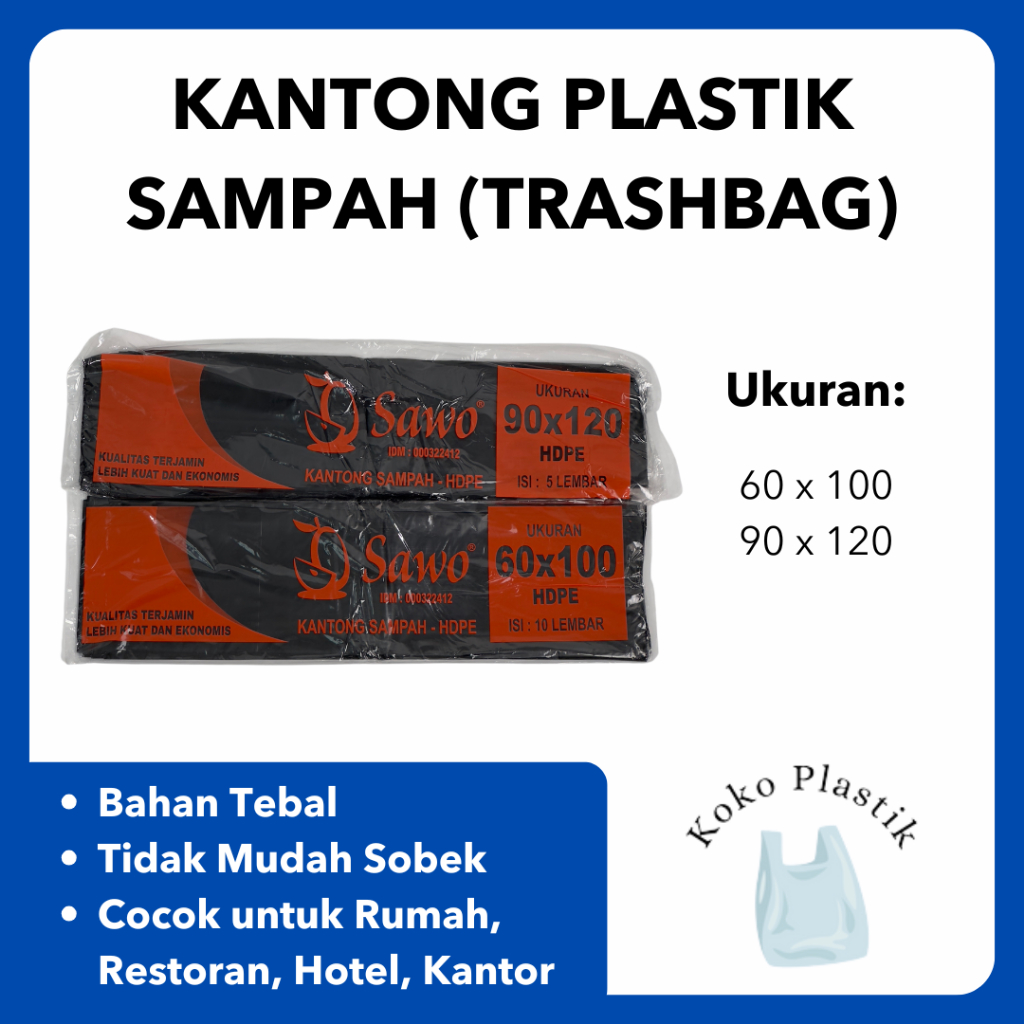Kantong Plastik Sampah Hitam | Plastik Sampah/Trashbag Besar | Plastik Packing Hitam | 60x100 90x120