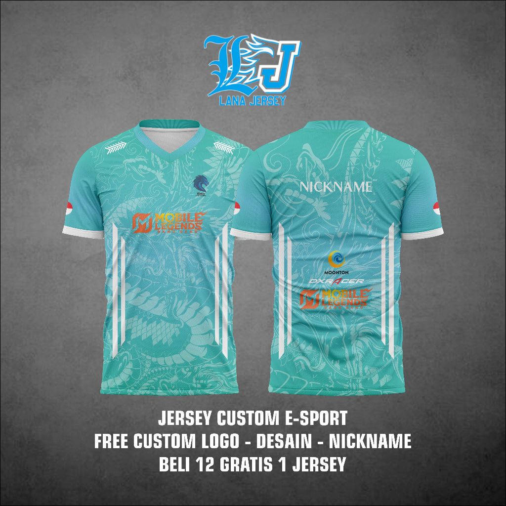 Jersey Baju Kaos Gaming Custom Terbaru Game Mobile Legends ML FreeFire FF Gratis Custom Logo Desain 