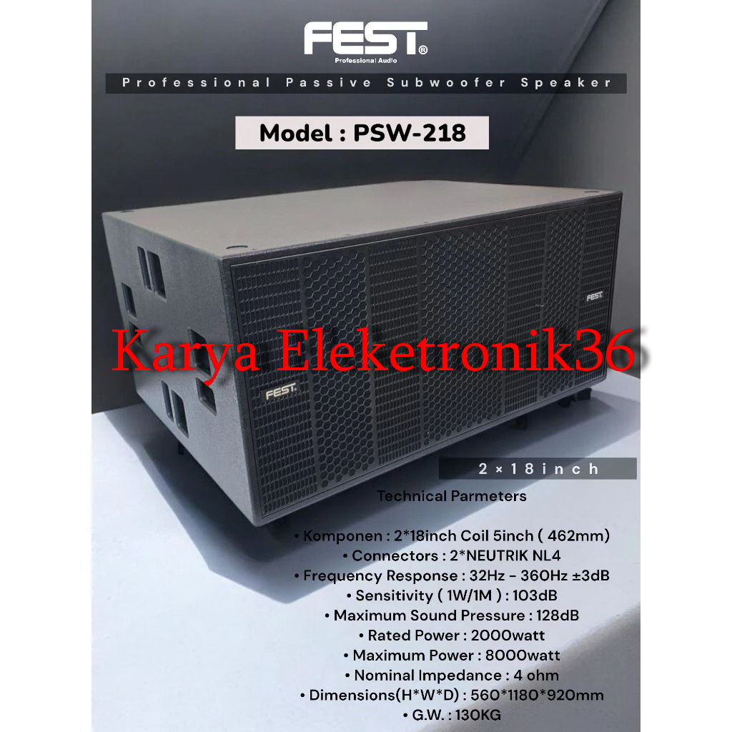 Subwoofer Pasif FEST PSW218 subwoofer Fest PSW 218 Original 2 x 18 Inch 2000 Watt