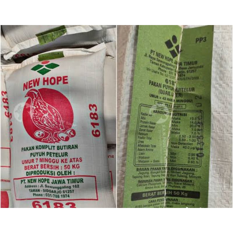 New hope 6183 Pur pakan puyuh petelur puyuh layer 1kg