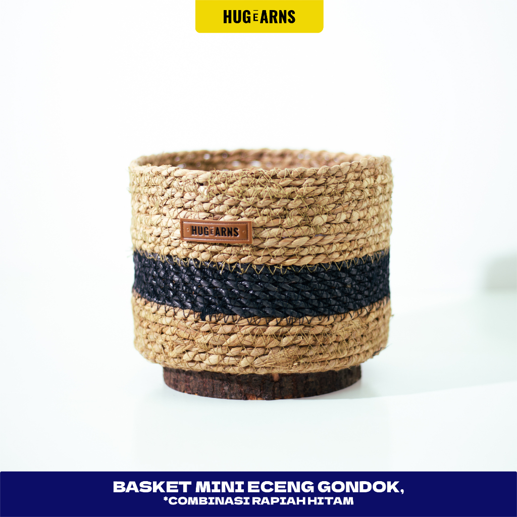 HUGeARNS - Basket Mini Eceng Gondok Combinasi Tali Rapiah Hitam / Keranjang Eceng Gondok Anyaman / K