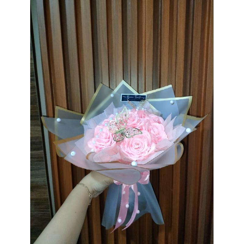 

buket pita satin glitter bunga artificial snack uang wisuda ulang tahun hari ibu b'day baby