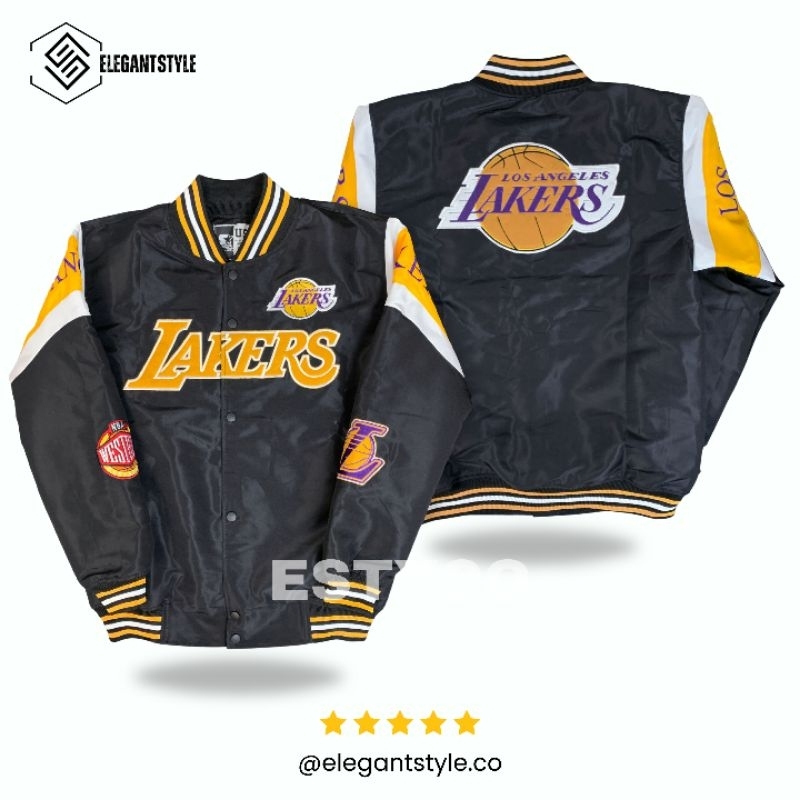 [ESTYCO] Jaket Varsity Baseball LAKERS BLACK WESTERN elegantStyle Uqnisex Full Bordir - Bahan Taslan